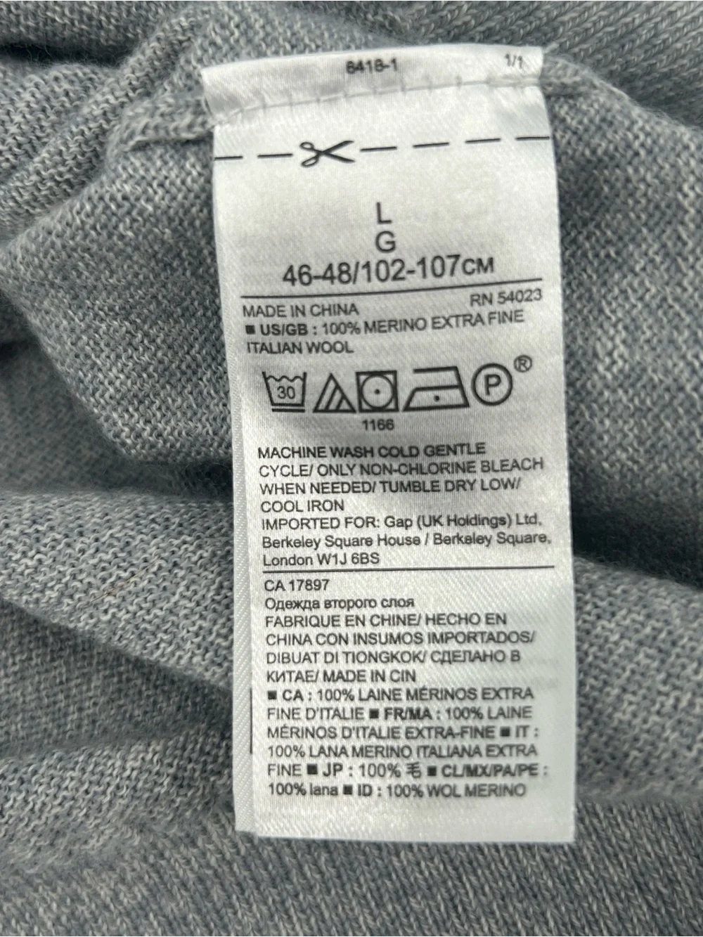 Banana Republic Italian Merino Wool V-Neck Sweater Gray L